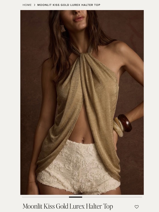 12th Tribe Tops - 12th Tribe Moonlit Kiss Gold Lurex Halter Top